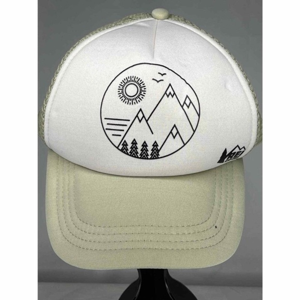 REI Co-Op Unisex Trucker Hat Tan Snapback Adjustable Graphic Logo Hiking Outdoor
